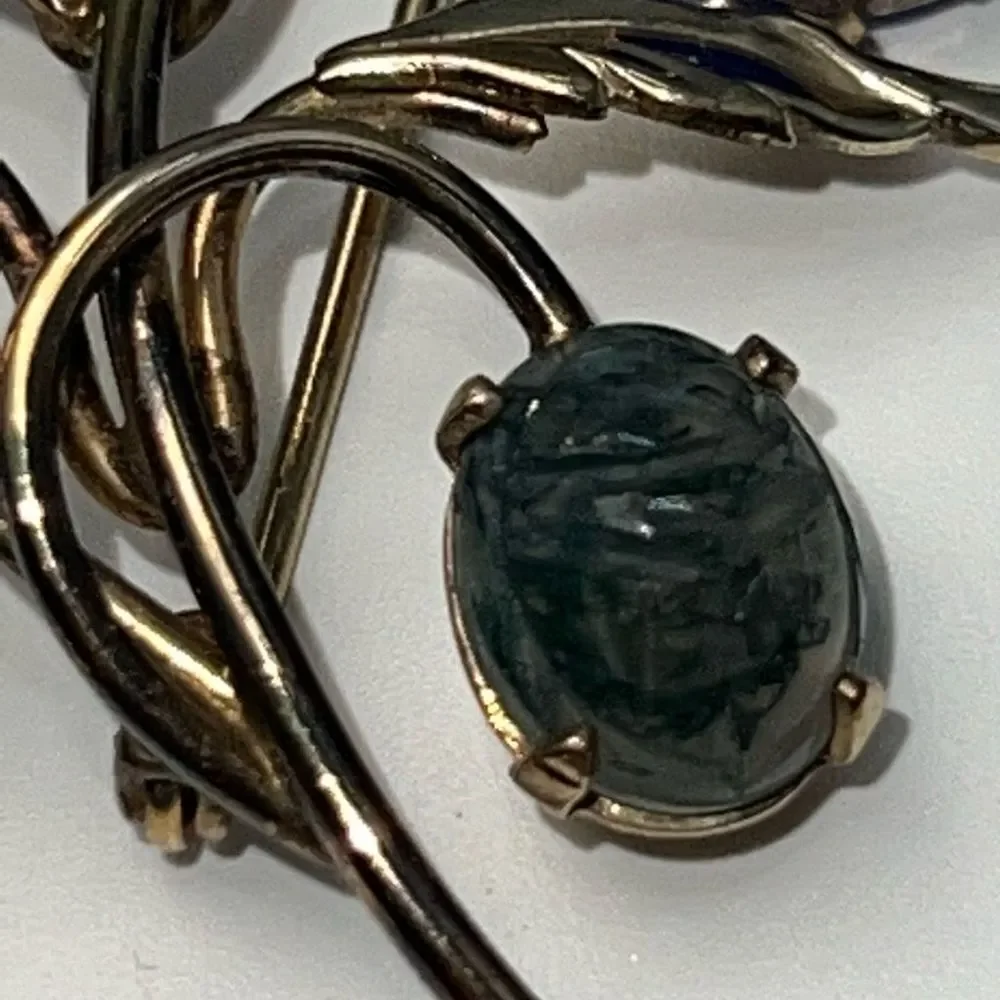 Vintage Binder Brothers 12KT GF Brooch Floral Leaf Scarab Pin  Signed BB